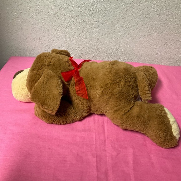 Hug Fun Plush Flopsie Brown Dog with Red Bow Lying Down Dog Stuffies - Picture 5 of 10